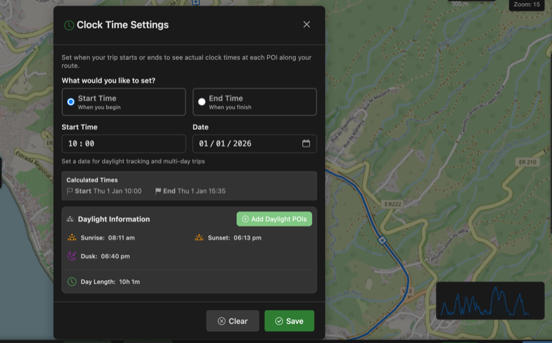 Clock time settings with daylight information