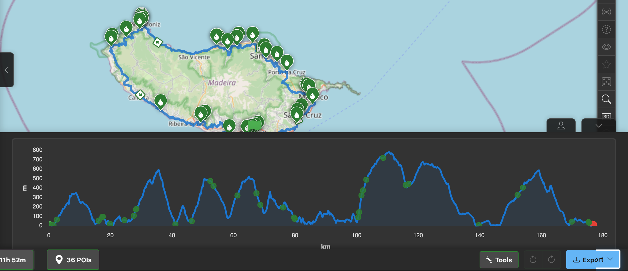 Interactive elevation profile with map