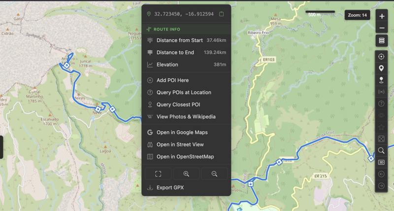 Right-click context menu showing route info and quick actions