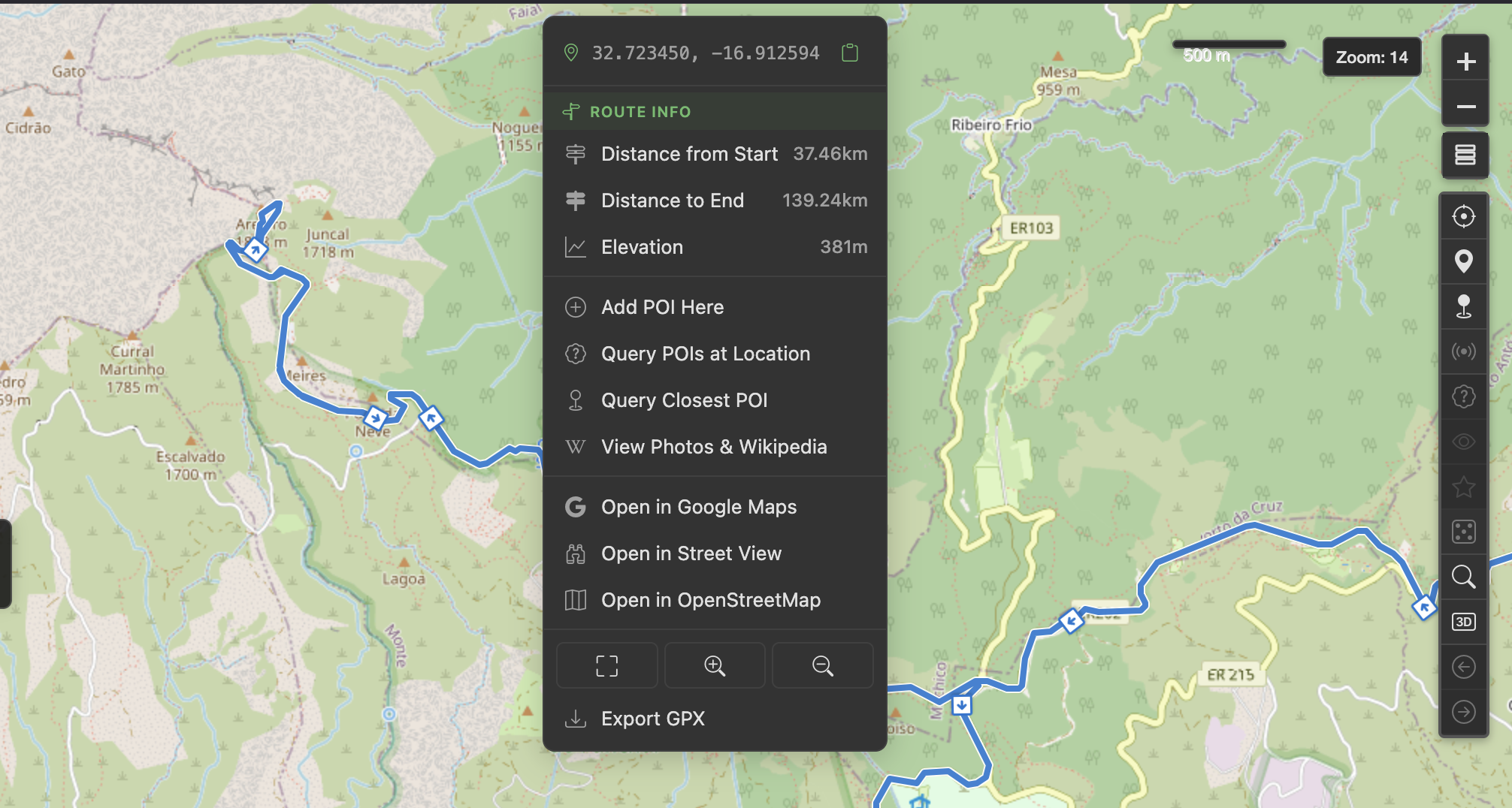 Right-click context menu showing route info and quick actions