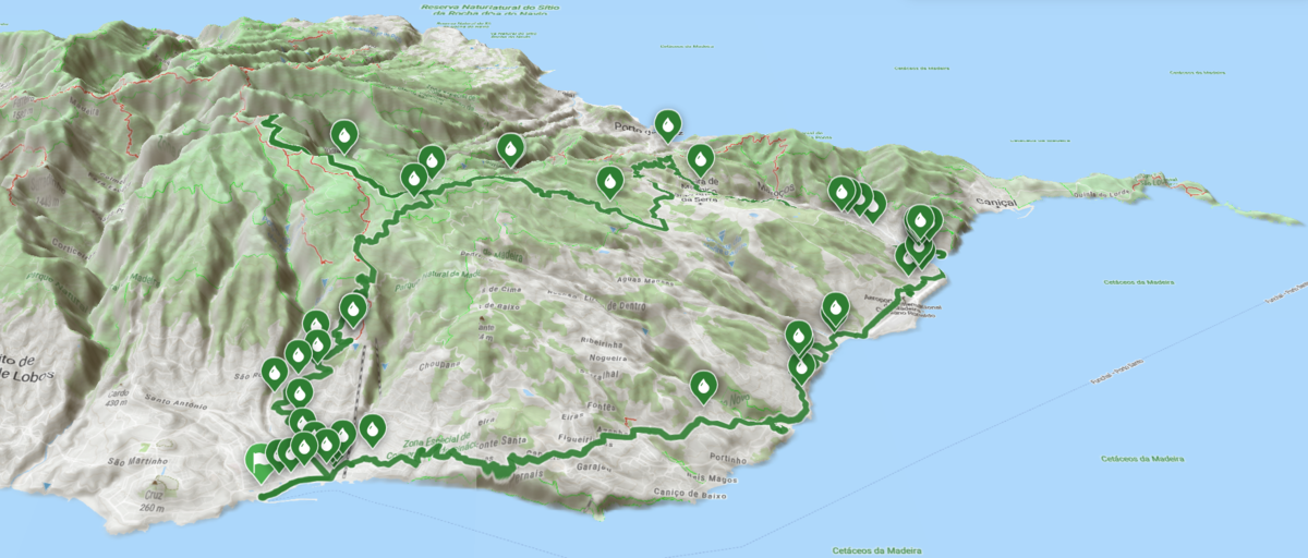 3D terrain view of a route in Madeira