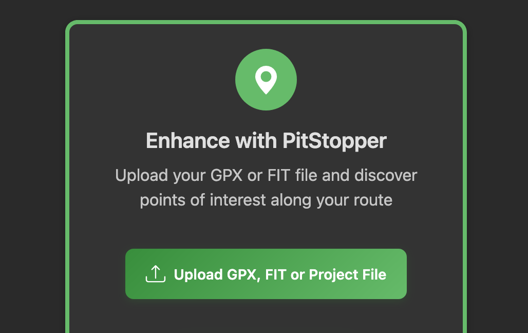 FIT file loaded in PitStopper with POIs along the route