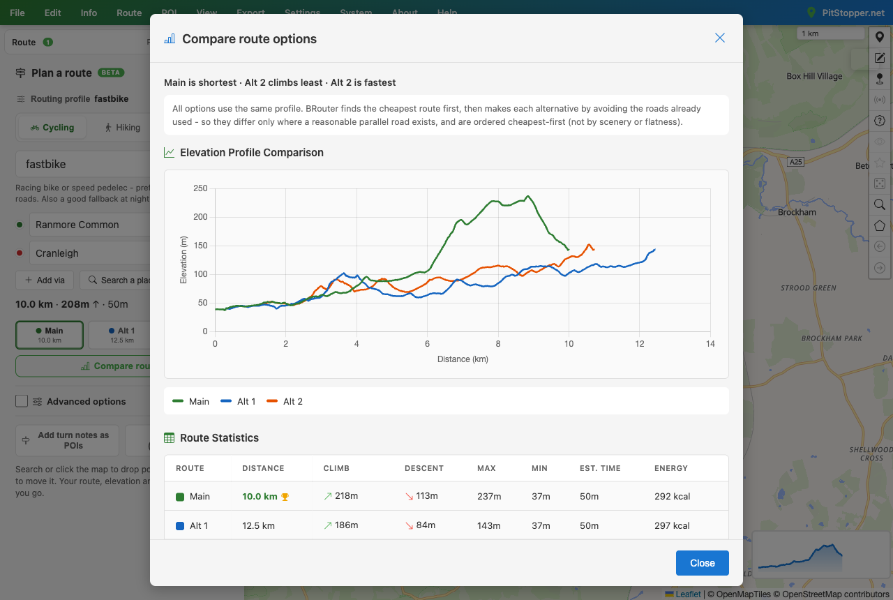 Comparing three alternatives on one elevation chart