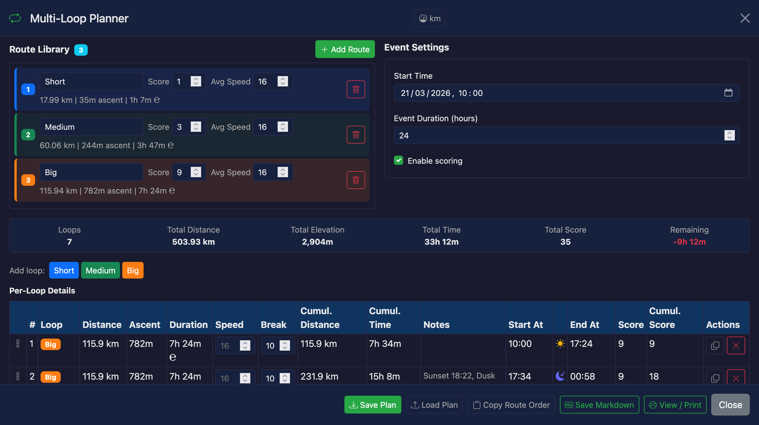 Multi-Loop Planner screenshot