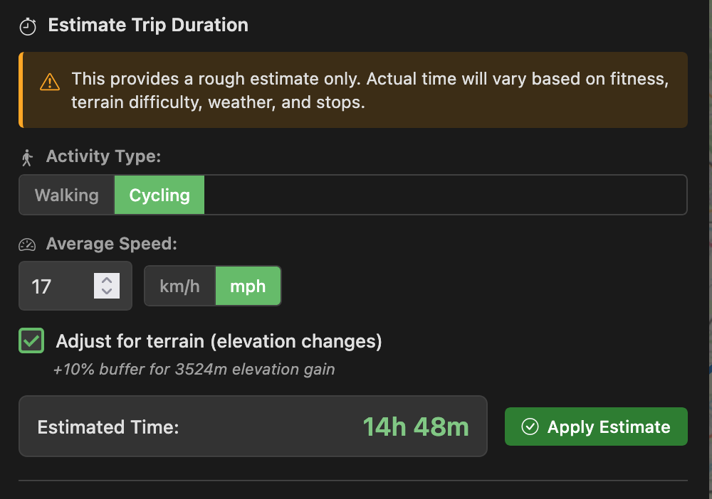 Time Estimation interface in PitStopper
