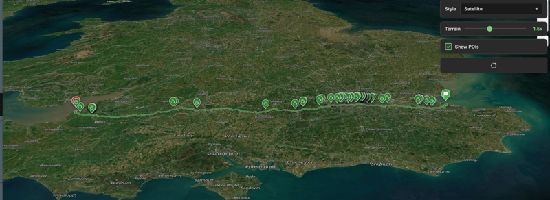 3D terrain view of route