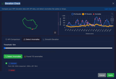 Elevation Check interface