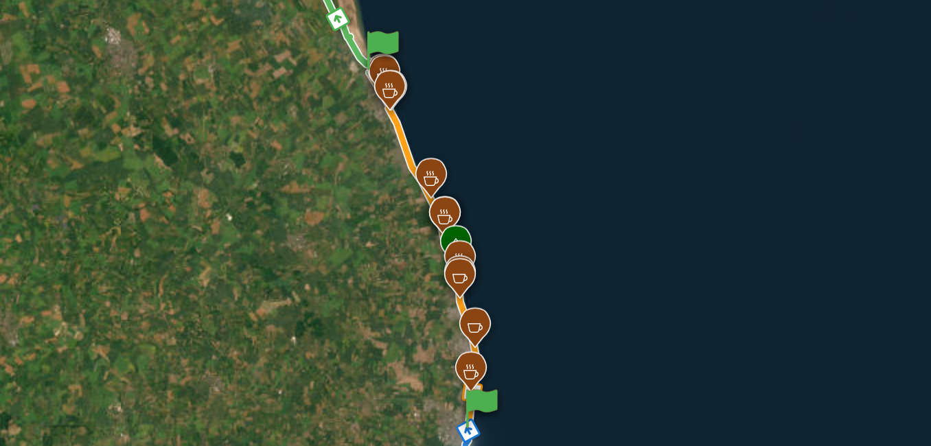 Cafes and food stops found along a section of the King Charles III England Coast Path Cafes discovered along the King Charles III England Coast Path using PitStopper