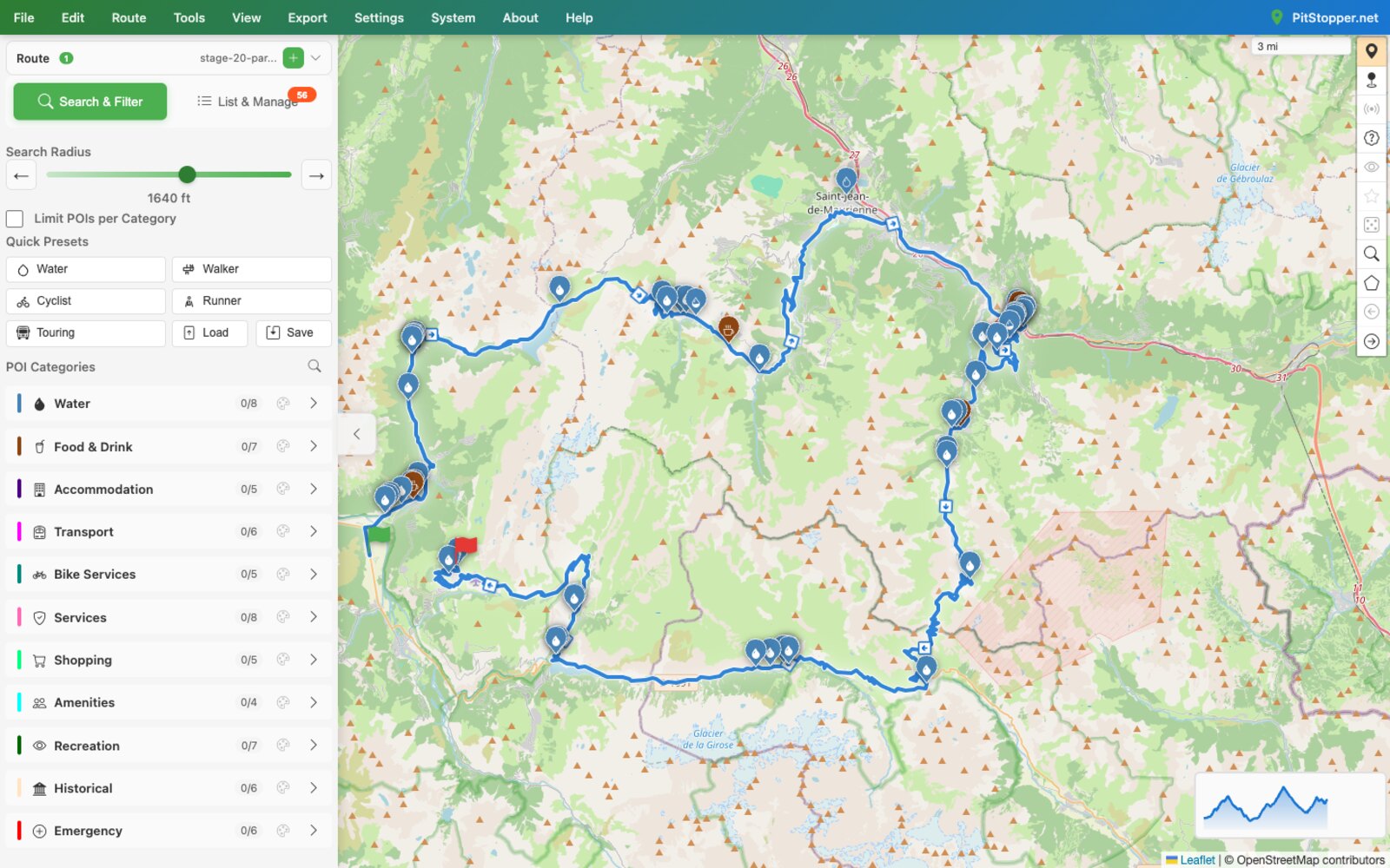 PitStopper showing water sources along the Alpe d'Huez mountain stage
