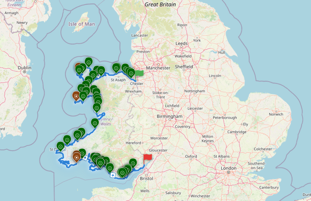 Playgrounds and bakeries discovered along the Wales Coast Path using PitStopper PitStopper showing playgrounds and bakeries along the Wales Coast Path
