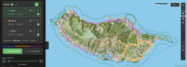Multi-Route Support for Multi-Day Trip Planning