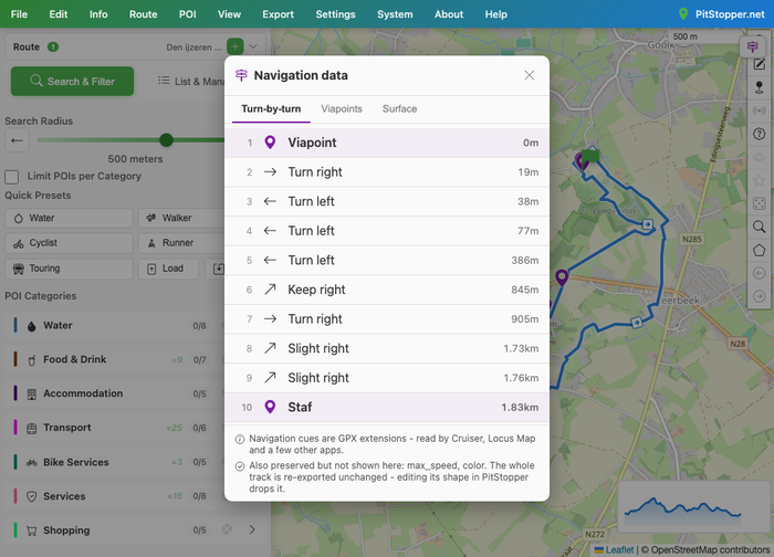The Navigation Hidden in Your GPX: Turn Cues, Viapoints and Surface