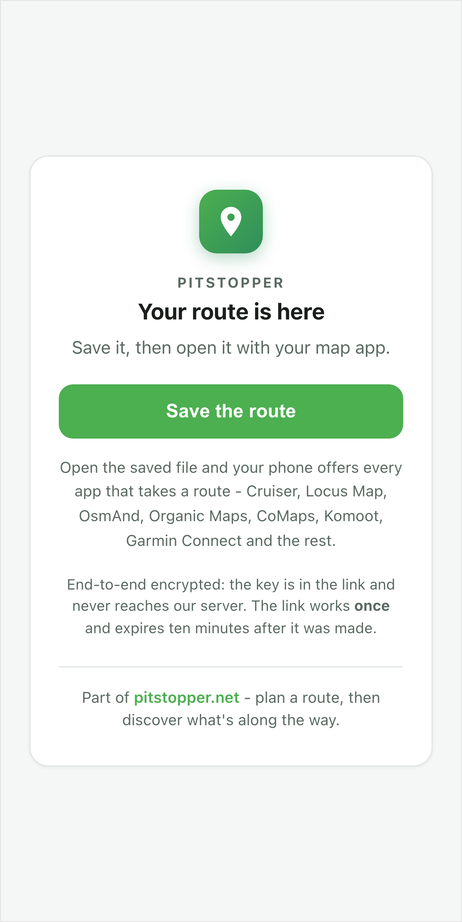The page on the phone: the PitStopper logo, the heading 