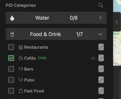 Selecting cafe category from sidebar